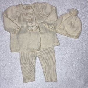 Vintage Polly flinders heirloom ivory shiny threaded sweater set 0/3m